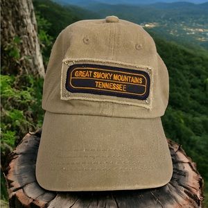 Great Smoky Mountains Tennessee Cap Hat Khaki Black Patch Orange Embroidery